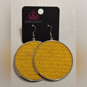 Paparazzi Mustard Woven Earrings with Silver Trim